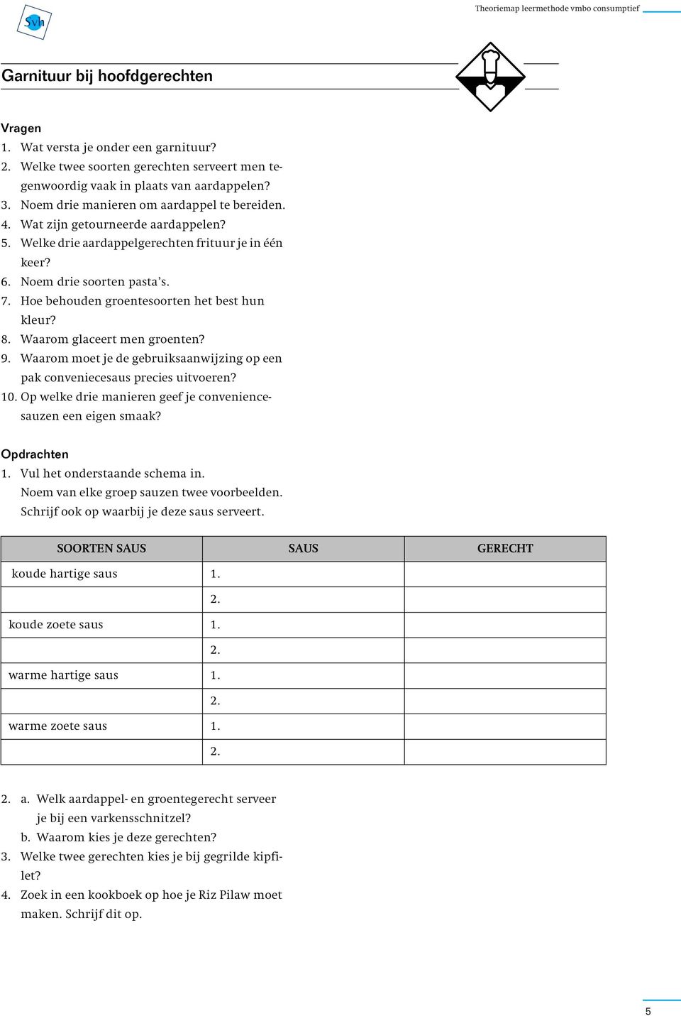 Waarom glaceert men groenten? 9. Waarom moet je de gebruiksaanwijzing op een pak conveniecesaus precies uitvoeren? 10. Op welke drie manieren geef je conveniencesauzen een eigen smaak? Opdrachten 1.