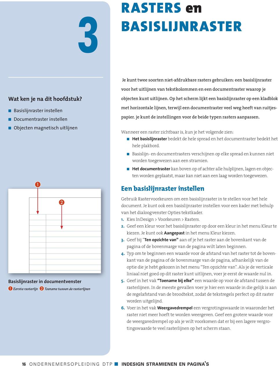 Op het scherm lijkt een basislijnraster op een kladblok met horizontale lijnen, terwijl een documentraster veel weg heeft van ruitjespapier.