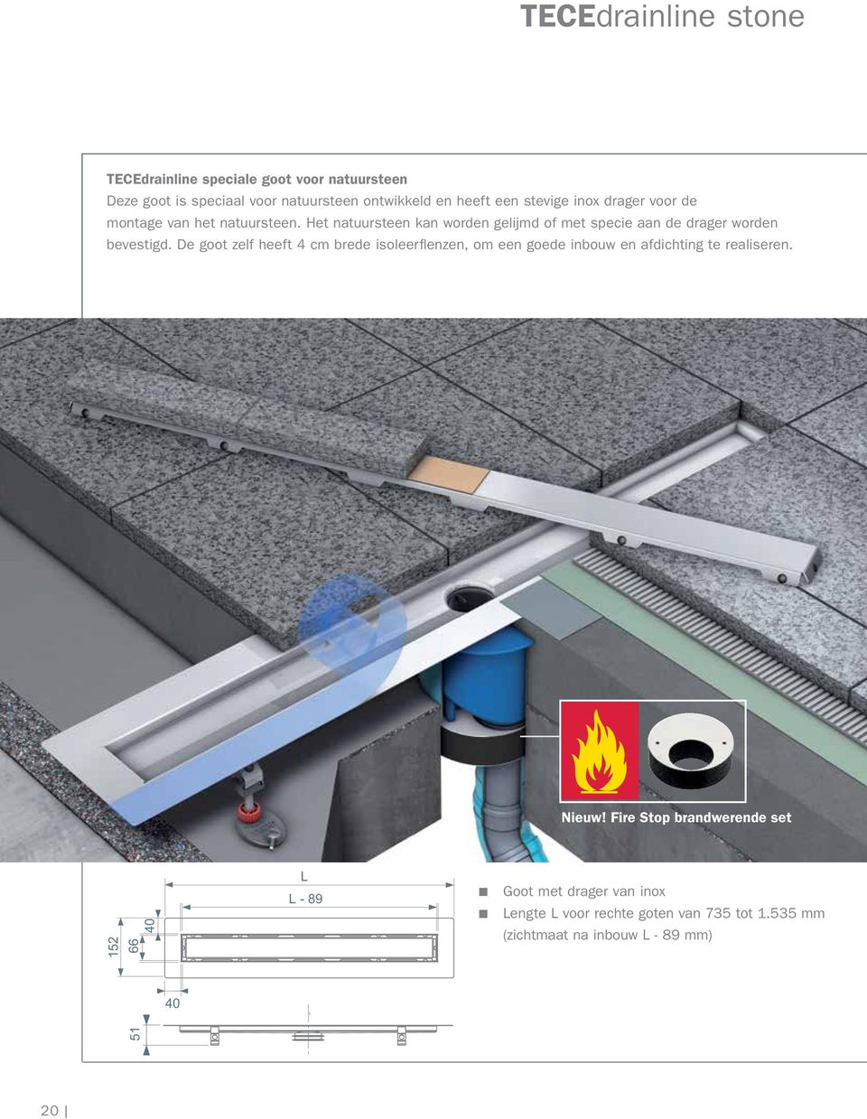 De goot zelf heeft 4 cm brede isoleerflenzen, om een goede inbouw en afdichting te realiseren. Nieuw!