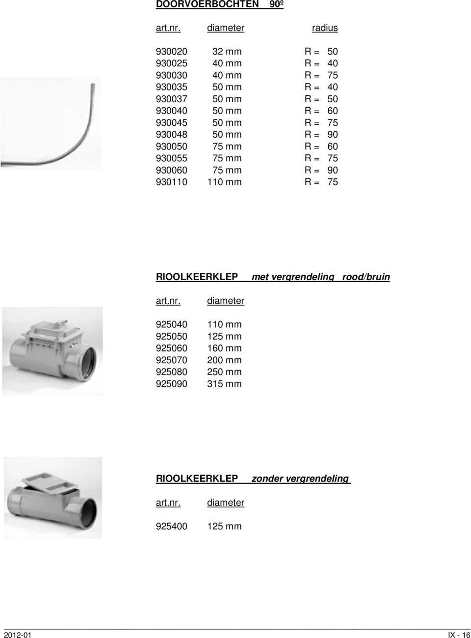 mm R = 60 930045 50 mm R = 75 930048 50 mm R = 90 930050 75 mm R = 60 930055 75 mm R = 75 930060 75 mm R = 90 930110 110 mm R