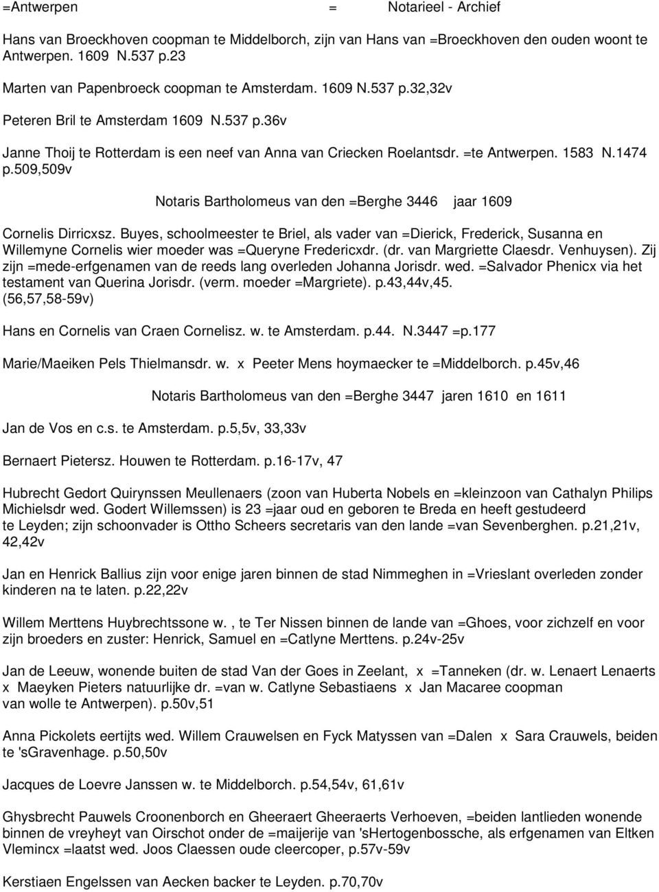 509,509v Notaris Bartholomeus van den =Berghe 3446 jaar 1609 Cornelis Dirricxsz.
