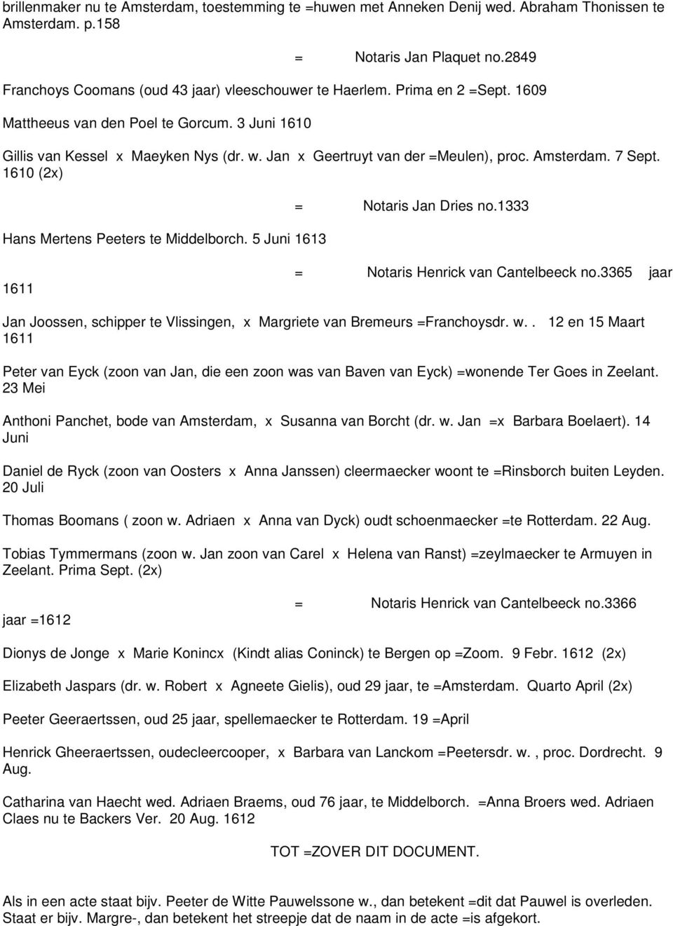 1610 (2x) Hans Mertens Peeters te Middelborch. 5 Juni 1613 = Notaris Jan Dries no.1333 1611 = Notaris Henrick van Cantelbeeck no.