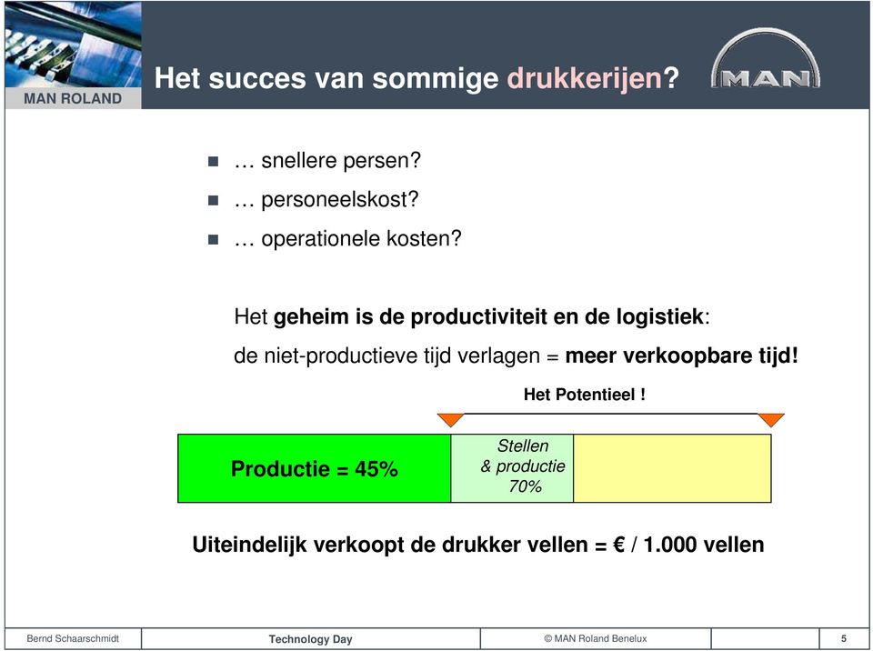 Het geheim is de productiviteit en de logistiek: de niet-productieve tijd