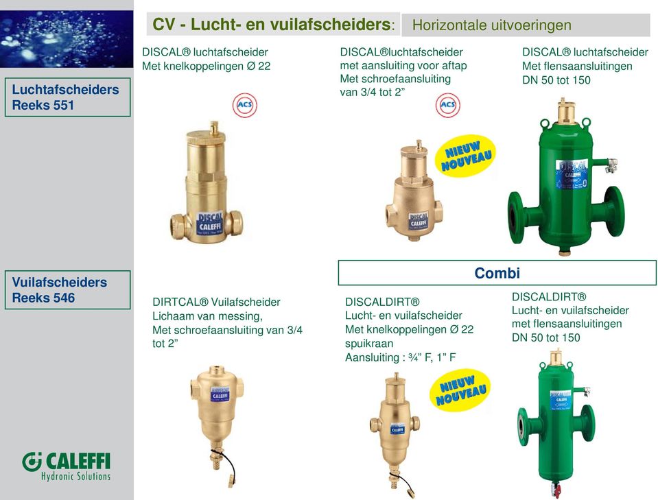 Vuilafscheiders Reeks 546 DIRTCAL Vuilafscheider Lichaam van messing, Met schroefaansluiting van 3/4 tot 2 DISCALDIRT Lucht- en