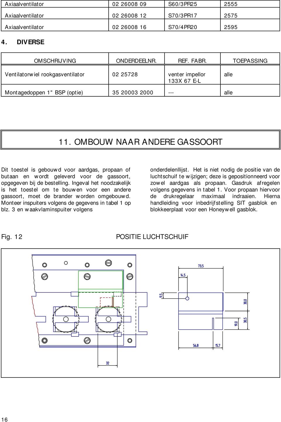 OMBOUW NAAR ANDERE GASSOORT Dit toestel is gebouwd voor aardgas, propaan of butaan en wordt geleverd voor de gassoort, opgegeven bij de bestelling.