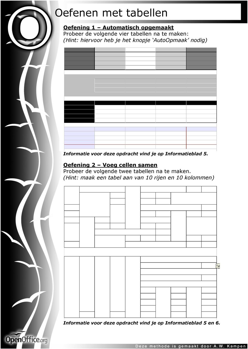 Informatieblad 5. Oefening 2 Voeg cellen samen Probeer de volgende twee tabellen na te maken.