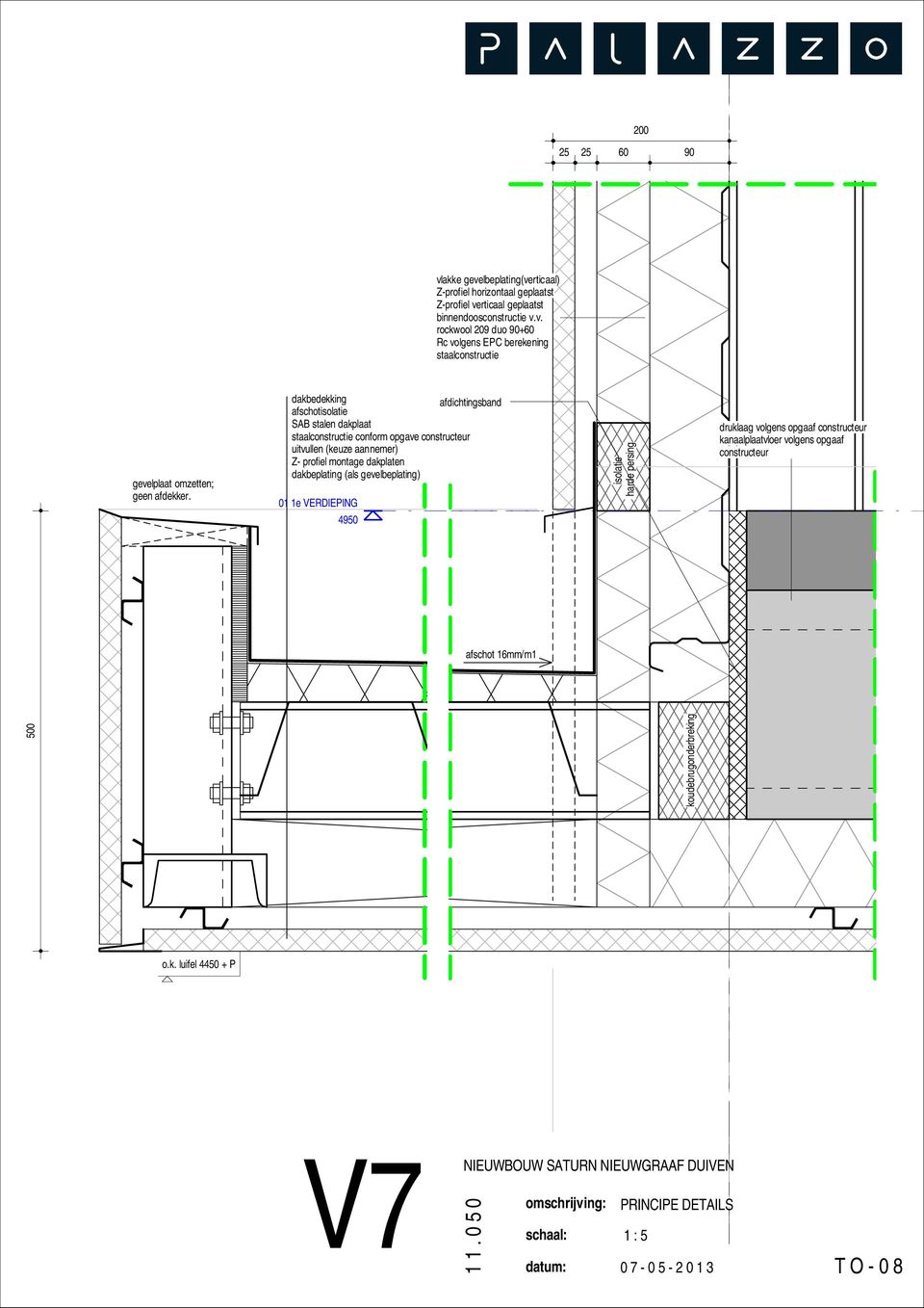 aannemer) Z- profiel montage dakplaten dakbeplating (als gevelbeplating) 01 1e VERDIEPING 4950 isolatie harde persing druklaag