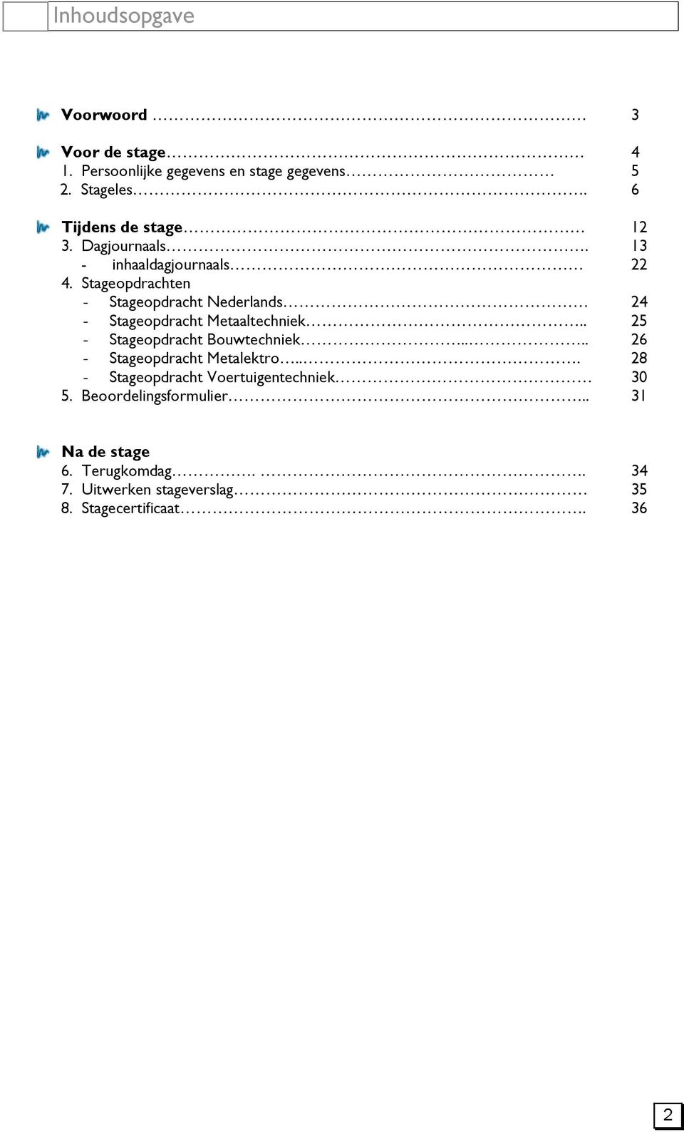 Stageopdrachten - Stageopdracht Nederlands 24 - Stageopdracht Metaaltechniek.. 25 - Stageopdracht Bouwtechniek.