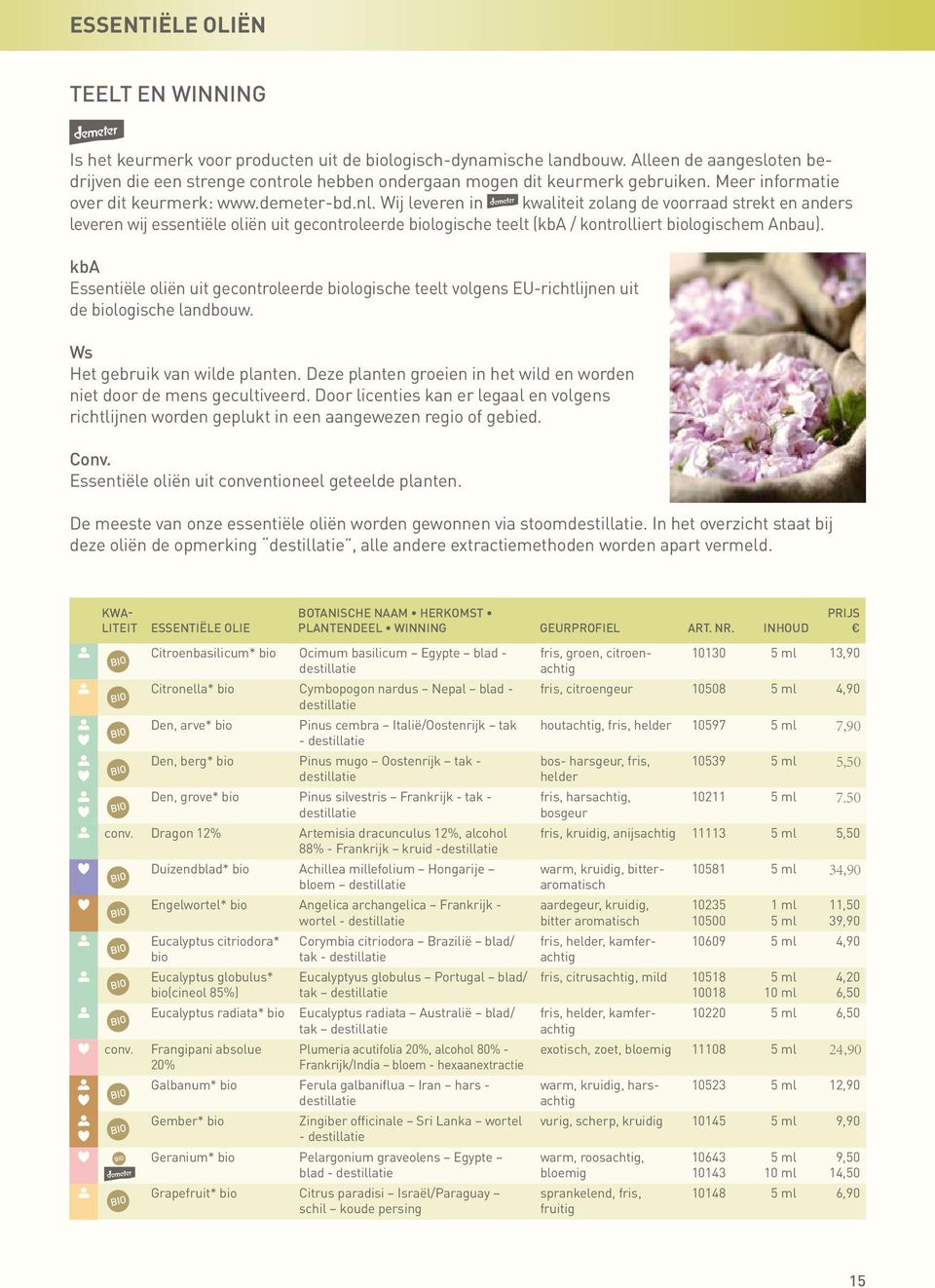 Wij leveren in kwaliteit zolang de voorraad strekt en anders leveren wij essentiële oliën uit gecontroleerde biologische teelt (kba / kontrolliert biologischem Anbau).