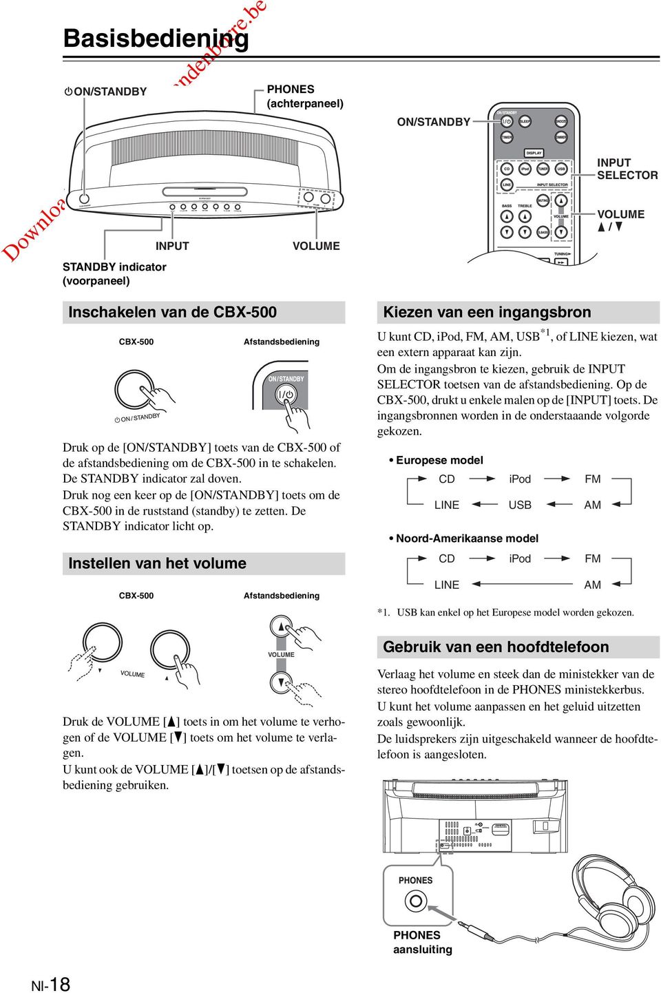 Druk nog een keer op de [ON/STANDBY] toets om de CBX-500 in de ruststand (standby) te zetten. De STANDBY indicator licht op.