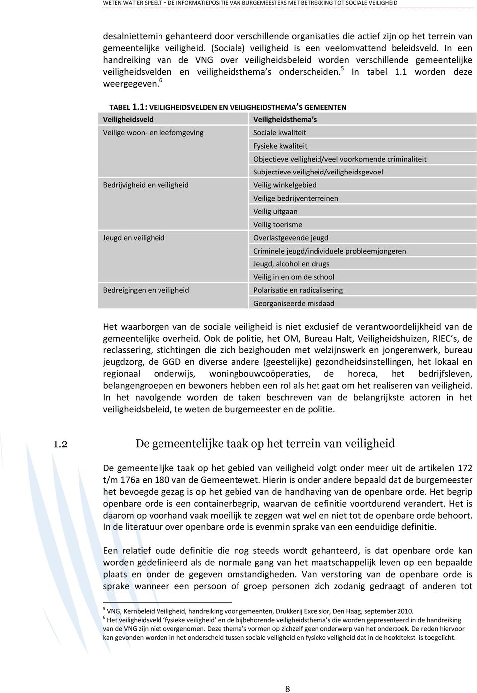 1: VEILIGHEIDSVELDEN EN VEILIGHEIDSTHEMA S GEMEENTEN Veiligheidsveld Veilige woon- en leefomgeving Bedrijvigheid en veiligheid Jeugd en veiligheid Bedreigingen en veiligheid Veiligheidsthema s