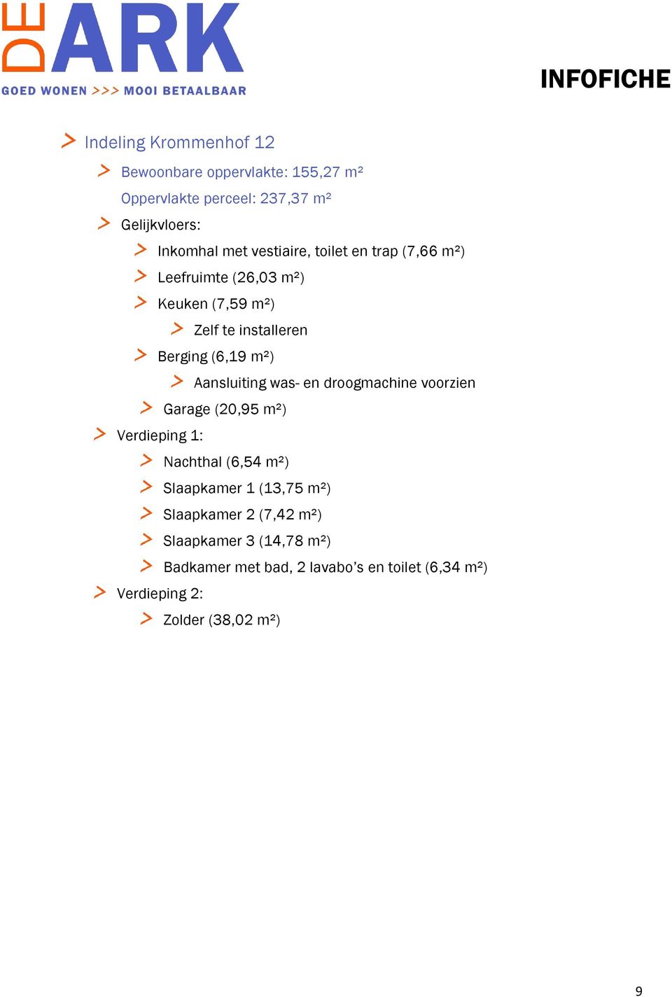 Aansluiting was- en droogmachine voorzien Garage (20,95 m²) Verdieping 1: Nachthal (6,54 m²) Slaapkamer 1 (13,75 m²)