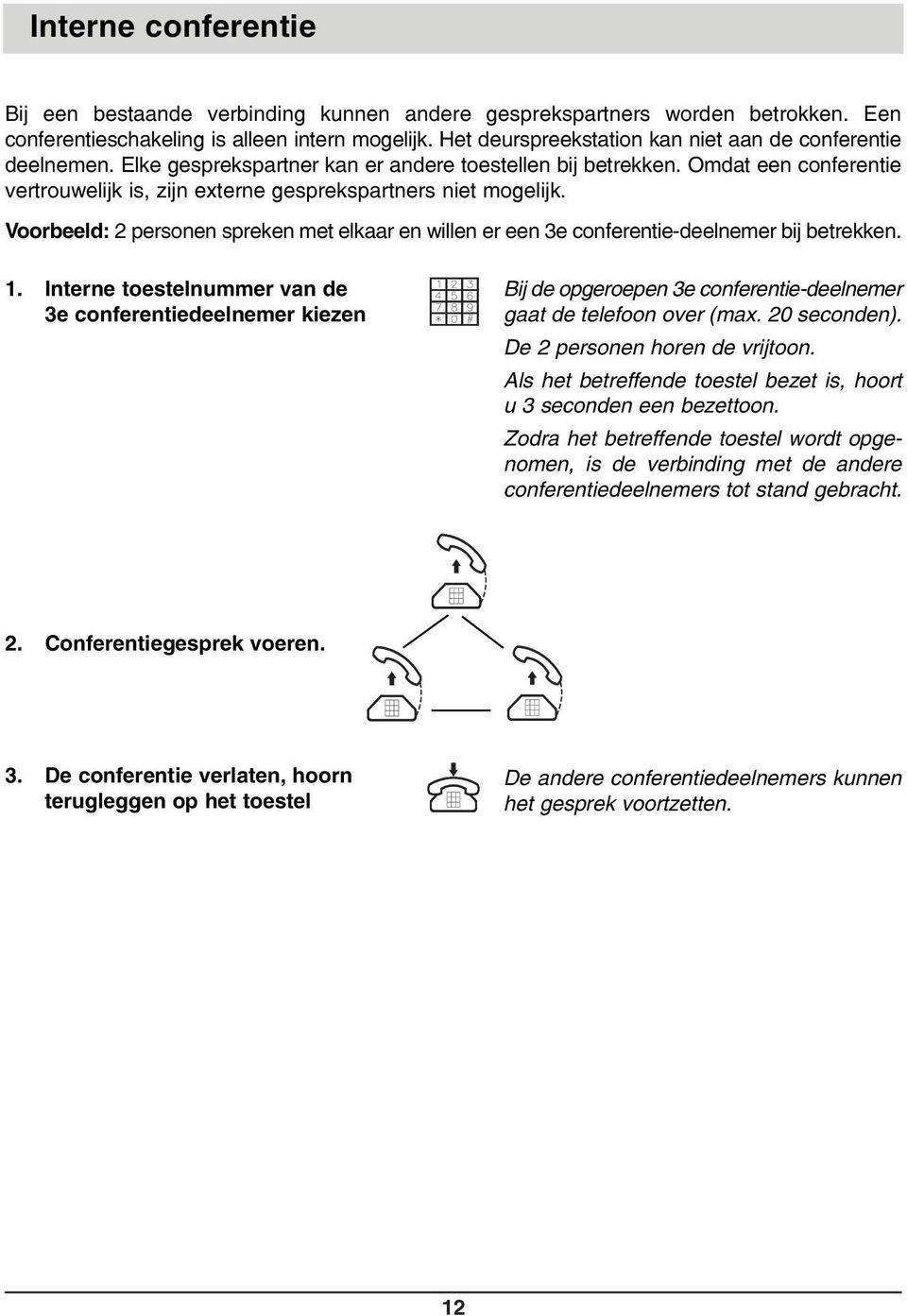 Omdat een conferentie vertrouwelijk is, zijn externe gesprekspartners niet mogelijk. Voorbeeld: 2 personen spreken met elkaar en willen er een 3e conferentie-deelnemer bij betrekken. 1.