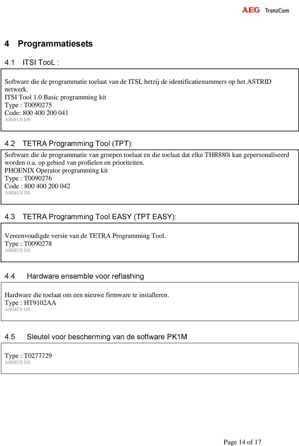 2 TETRA Programming Tool (TPT): Software die de programmatie van groepen toelaat en die toelaat dat elke THR880i kan gepersonaliseerd worden o.a. op gebied van profielen en prioriteiten.