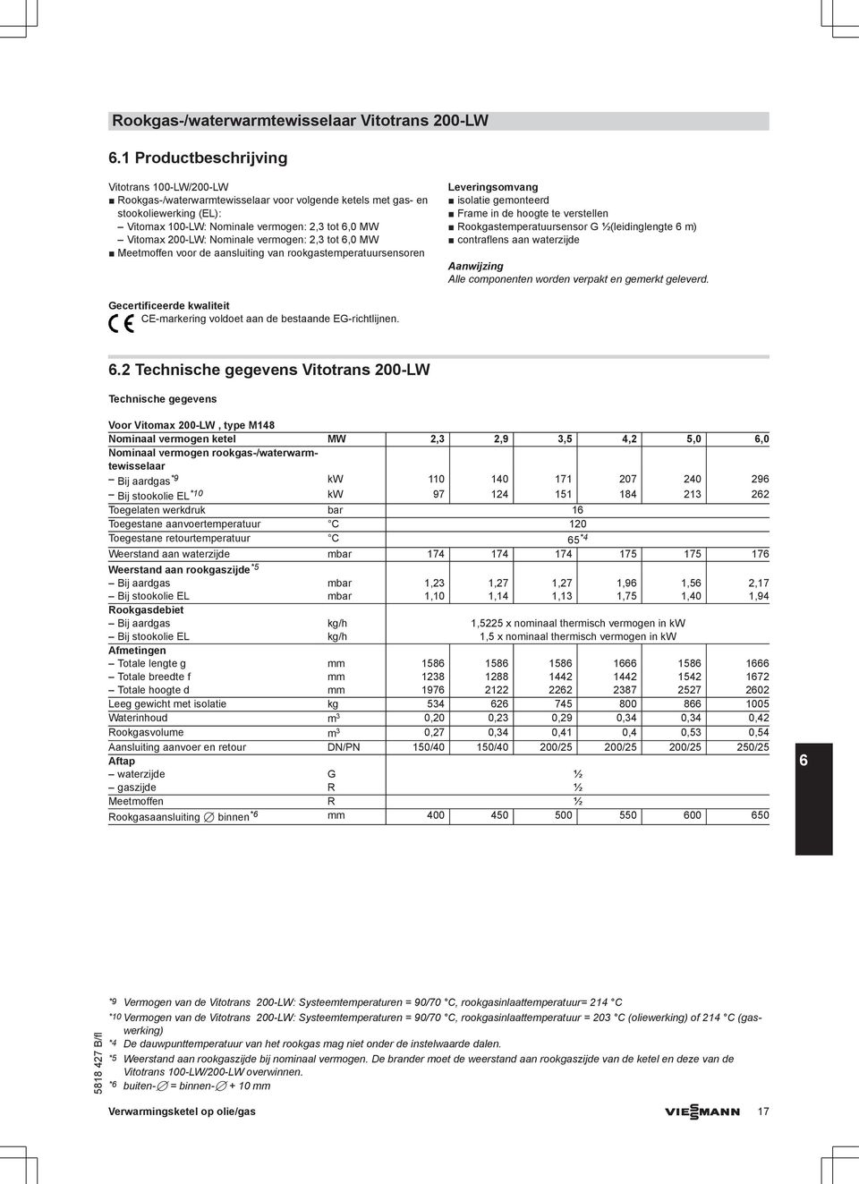 Nominale vermogen: 2,3 tot 6,0 MW Meetmoffen voor de aansluiting van rookgastemperatuursensoren Leveringsomvang isolatie gemonteerd Frame in de hoogte te verstellen Rookgastemperatuursensor G