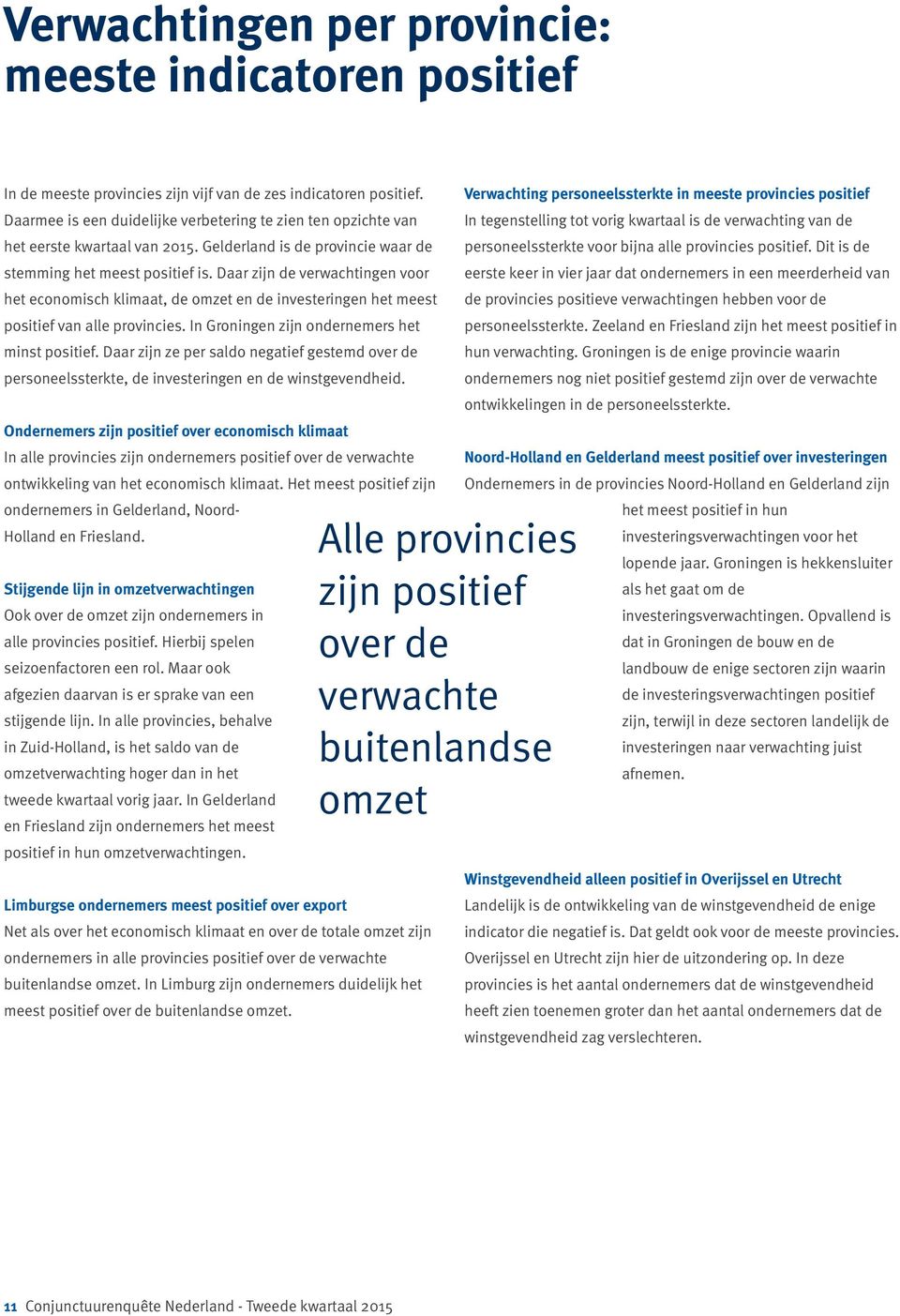 Daar zijn de verwachtingen voor het economisch klimaat, de omzet en de investeringen het meest positief van alle provincies. In Groningen zijn ondernemers het minst positief.