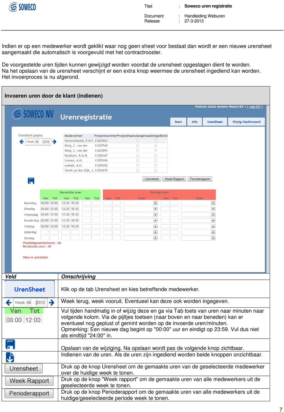 Na het opslaan van de urensheet verschijnt er een extra knop weermee de urensheet ingediend kan worden. Het invoerproces is nu afgerond.