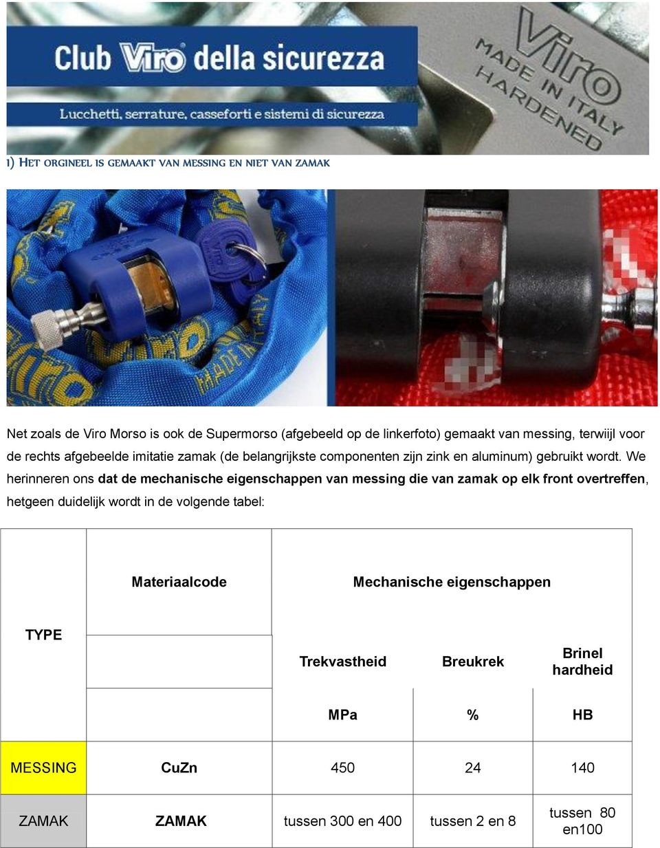 We herinneren ons dat de mechanische eigenschappen van messing die van zamak op elk front overtreffen, hetgeen duidelijk wordt in de volgende tabel: