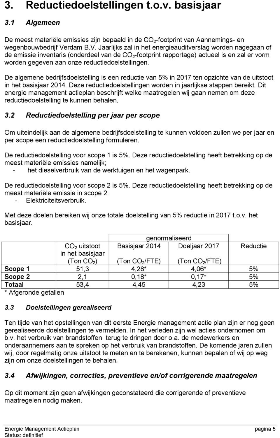 Jaarlijks zal in het energieauditverslag worden nagegaan of de emissie inventaris (onderdeel van de CO 2 -footprint rapportage) actueel is en zal er vorm worden gegeven aan onze