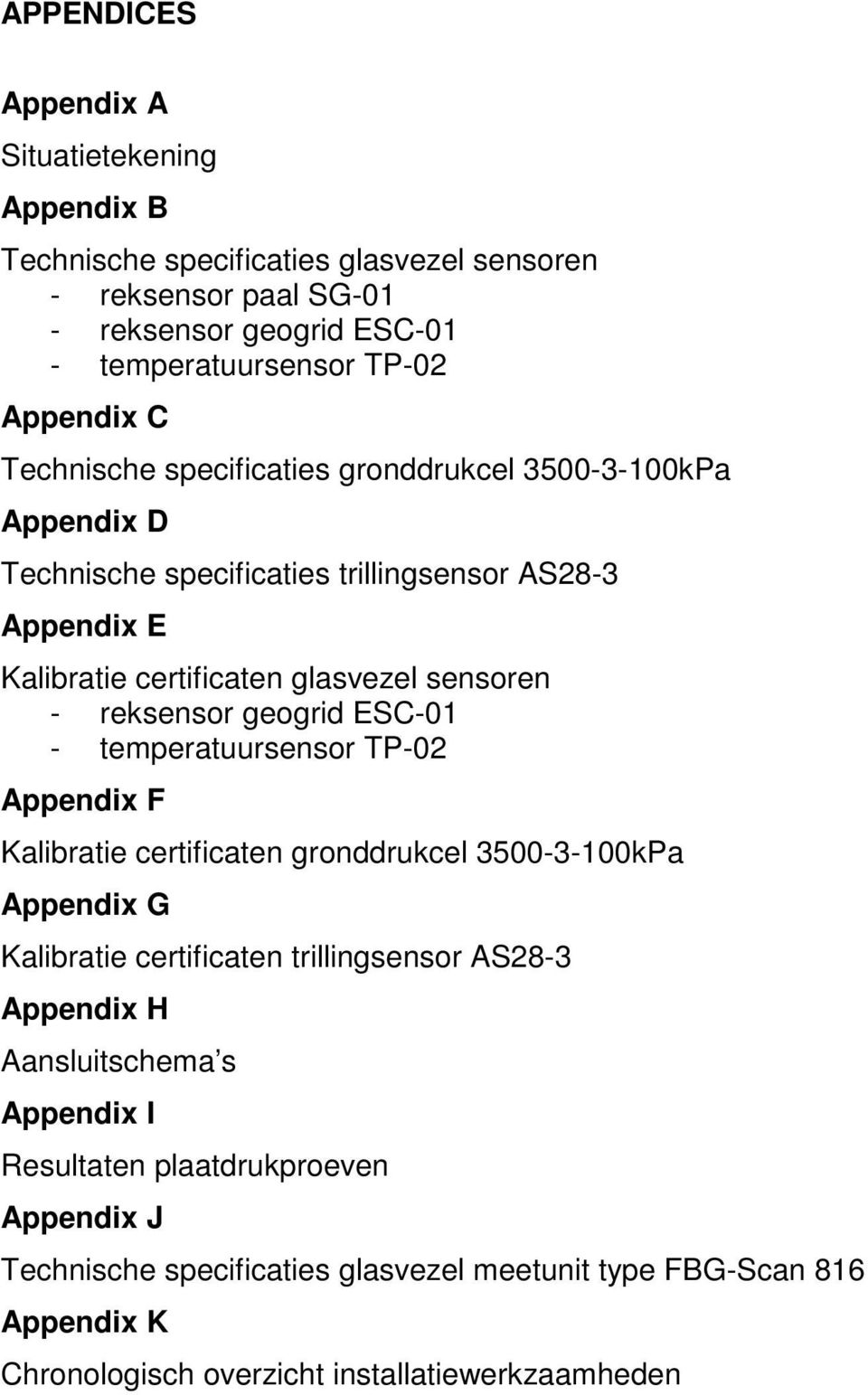 geogrid ESC-01 - temperatuursensor TP-02 Appendix F Kalibratie certificaten gronddrukcel 3500-3-100kPa Appendix G Kalibratie certificaten trillingsensor AS28-3 Appendix H