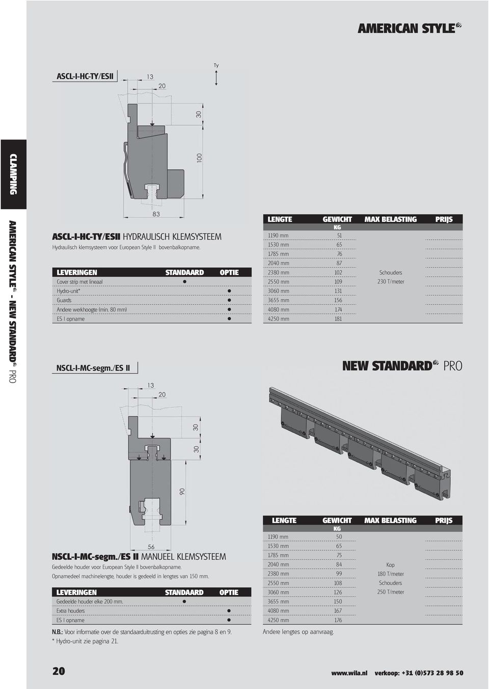 /ES II 1190 mm 51 1530 mm 65 1785 mm 76 2040 mm 87 2380 mm 102 2550 mm 109 3060 mm 131 3655 mm 156 4080 mm 174 4250 mm 181 230 T/meter NEW STANDARD$ PRO NSCL-I-MC-segm.