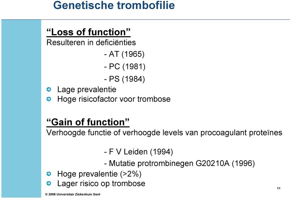 Verhoogde functie of verhoogde levels van procoagulant proteïnes - F V Leiden (1994) -