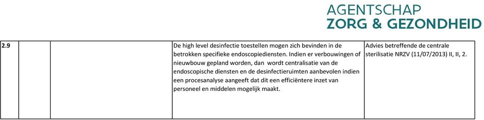 en de desinfectieruimten aanbevolen indien een procesanalyse aangeeft dat dit een efficiëntere inzet van