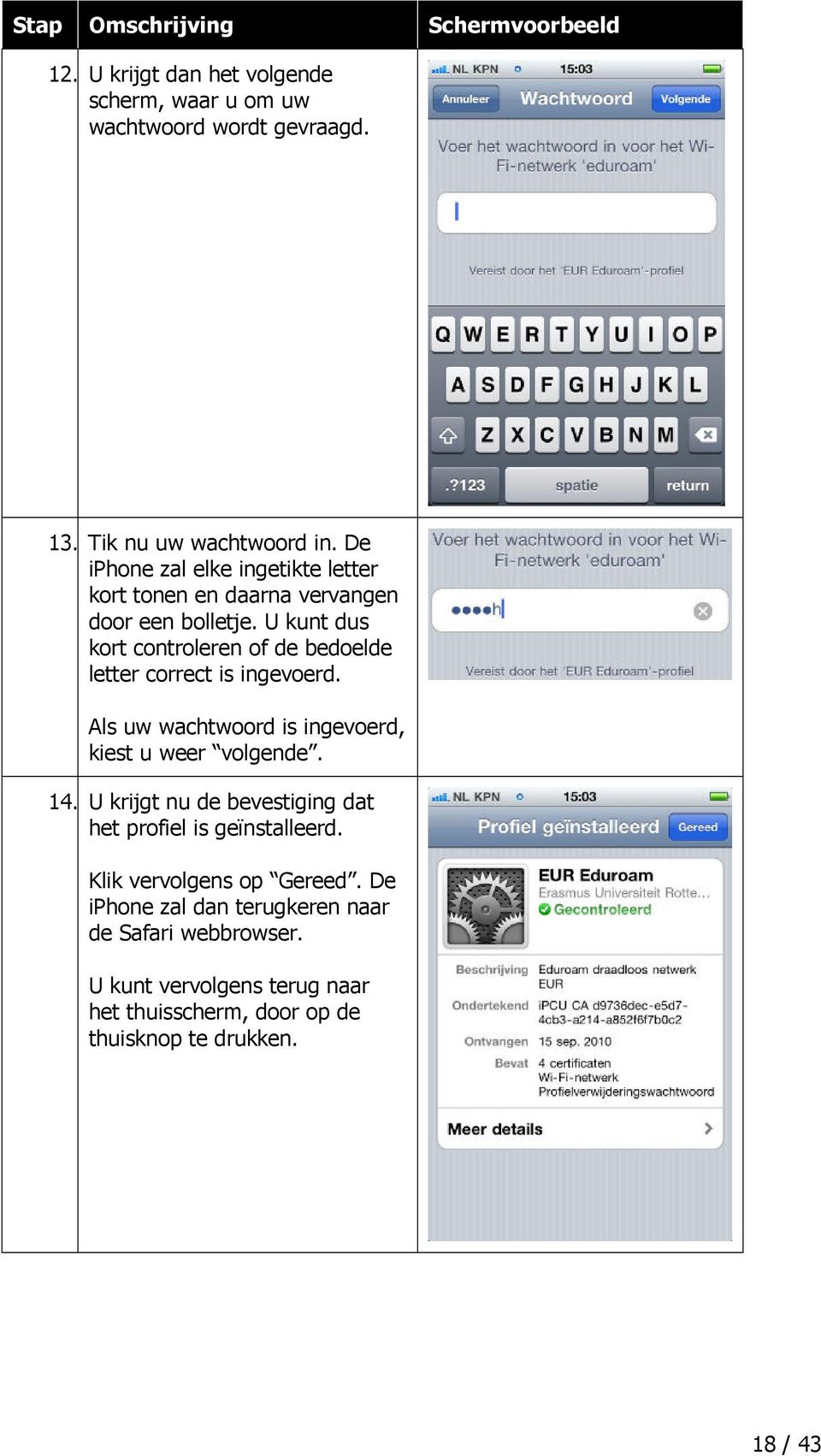 U kunt dus kort controleren of de bedoelde letter correct is ingevoerd. Als uw wachtwoord is ingevoerd, kiest u weer volgende. 14.