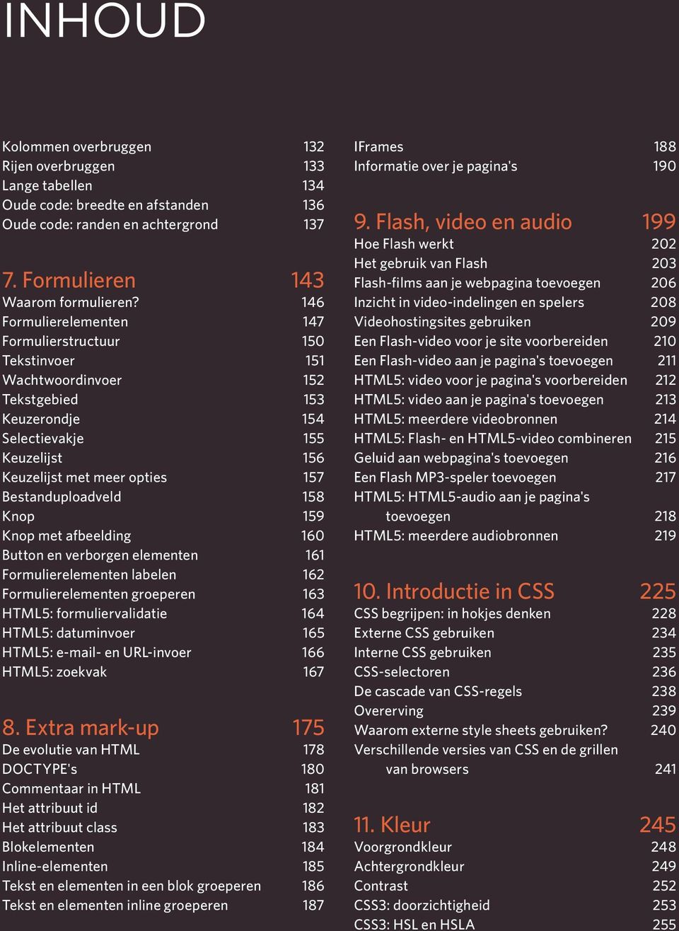 Bestanduploadveld 158 Knop 159 Knop met afbeelding 160 Button en verborgen elementen 161 Formulierelementen labelen 162 Formulierelementen groeperen 163 HTML5: formulier validatie 164 HTML5: