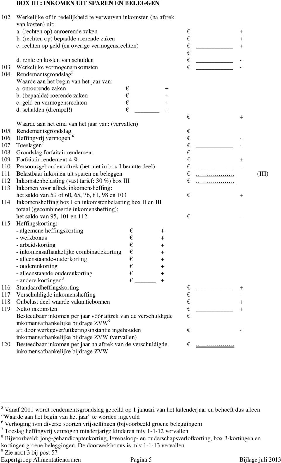 rente en kosten van schulden - 103 Werkelijke vermogensinkomsten - 104 Rendementsgrondslag 5 Waarde aan het begin van het jaar van: a. onroerende zaken + b. (bepaalde) roerende zaken + c.