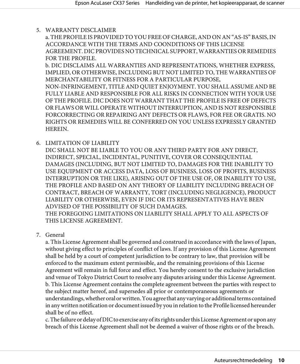 DIC DISCLAIMS ALL WARRANTIES AND REPRESENTATIONS, WHETHER EXPRESS, IMPLIED, OR OTHERWISE, INCLUDING BUT NOT LIMITED TO, THE WARRANTIES OF MERCHANTABILITY OR FITNESS FOR A PARTICULAR PURPOSE,