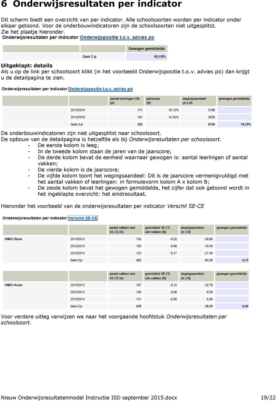 orbeeld Onderwijspositie t.o.v. advies po) dan krijgt u de detailpagina te zien. De onderbouwindicatoren zijn niet uitgesplitst naar schoolsoort.