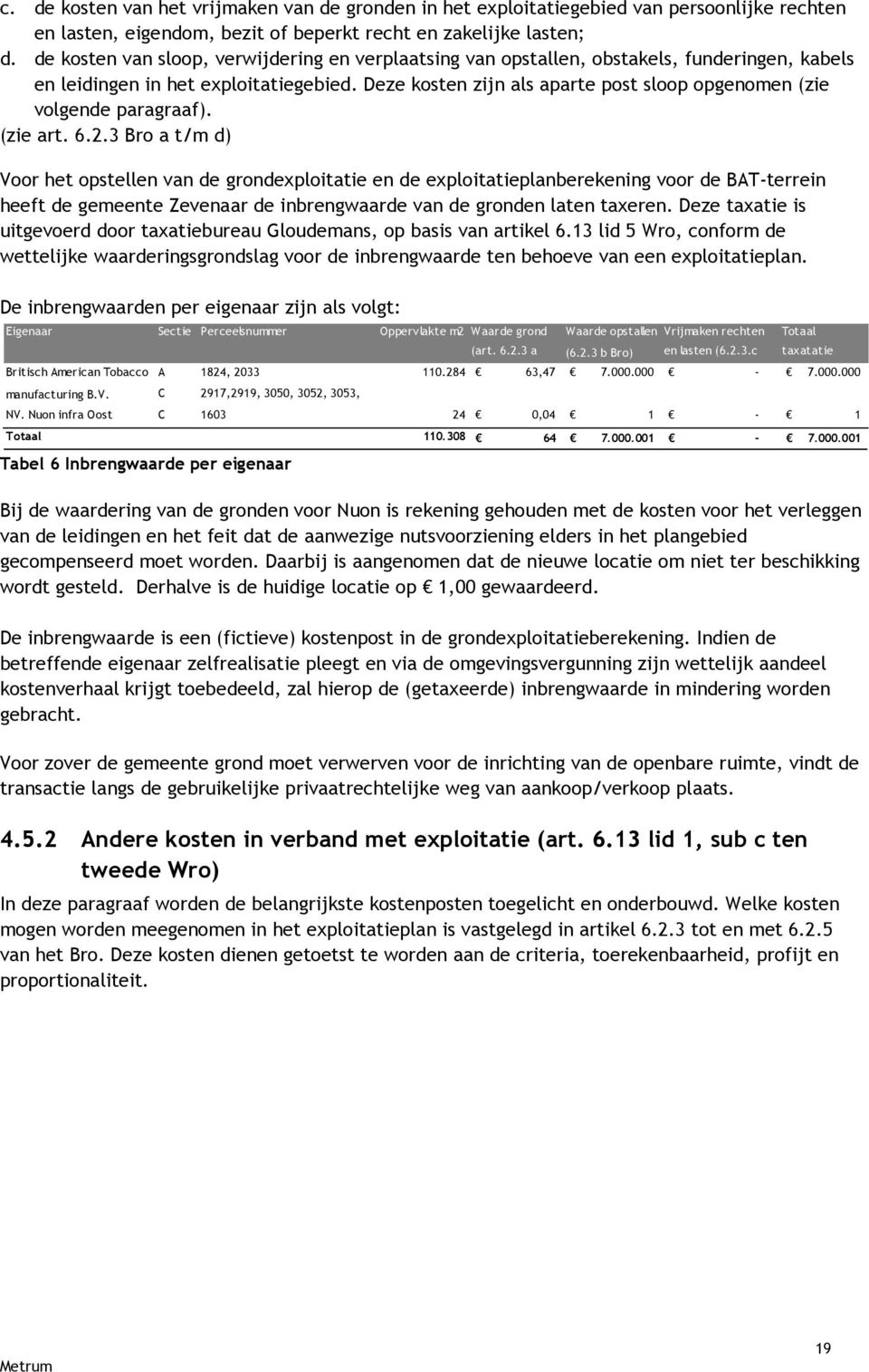 Deze kosten zijn als aparte post sloop opgenomen (zie volgende paragraaf). (zie art. 6.2.