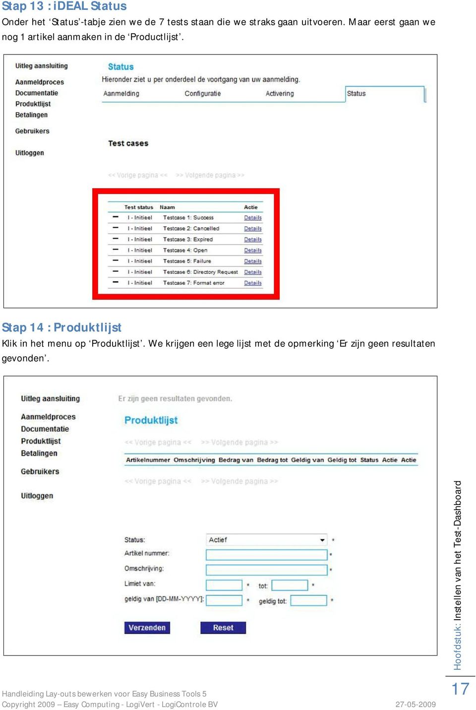 Stap 14 : Produktlijst Klik in het menu op Produktlijst.