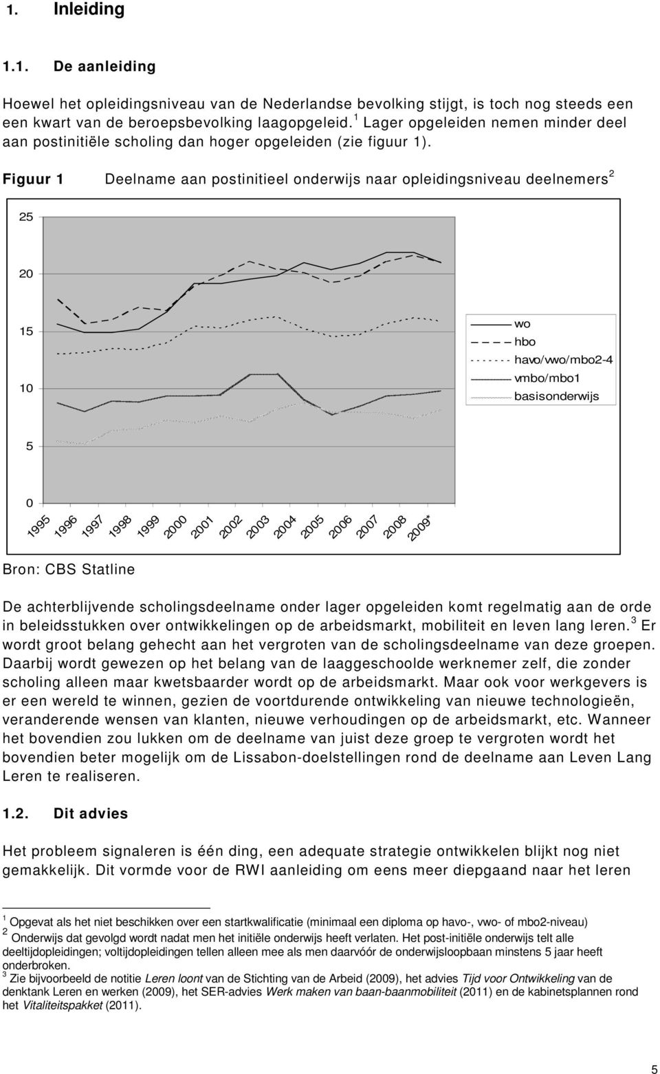 Figuur 1 Deelname aan postinitieel onderwijs naar opleidingsniveau deelnemers 2 25 20 15 10 wo hbo havo/vwo/mbo2-4 vmbo/mbo1 basisonderwijs 5 0 1995 1996 1997 1998 1999 2000 2001 2002 2003 2004 2005