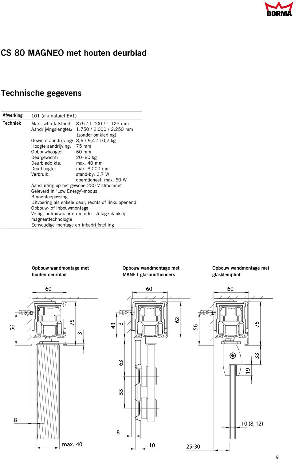 3.000 mm stand-by: 3,7 W operationeel: max.