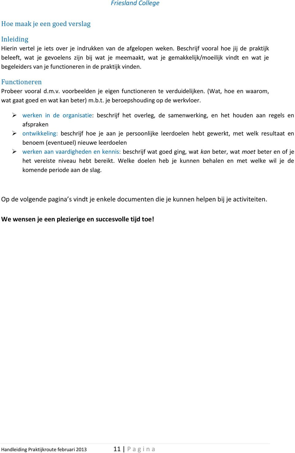 Functioneren Probeer vooral d.m.v. voorbeelden je eigen functioneren te verduidelijken. (Wat, hoe en waarom, wat gaat goed en wat kan beter) m.b.t. je beroepshouding op de werkvloer.