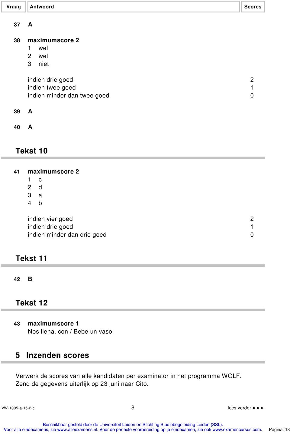 0 Tekst 11 42 B Tekst 12 43 maximumscore 1 Nos llena, con / Bebe un vaso 5 Inzenden scores Verwerk de scores van alle