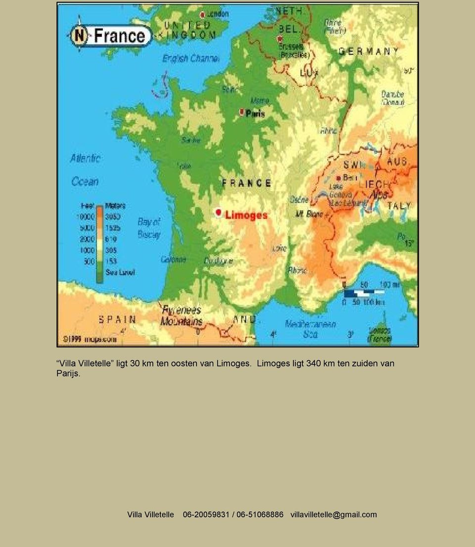 Limoges ligt 340 km ten zuiden van