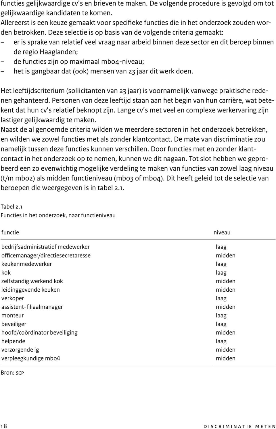 Deze selectie is op basis van de volgende criteria gemaakt: er is sprake van relatief veel vraag naar arbeid binnen deze sector en dit beroep binnen de regio Haaglanden; de functies zijn op maximaal