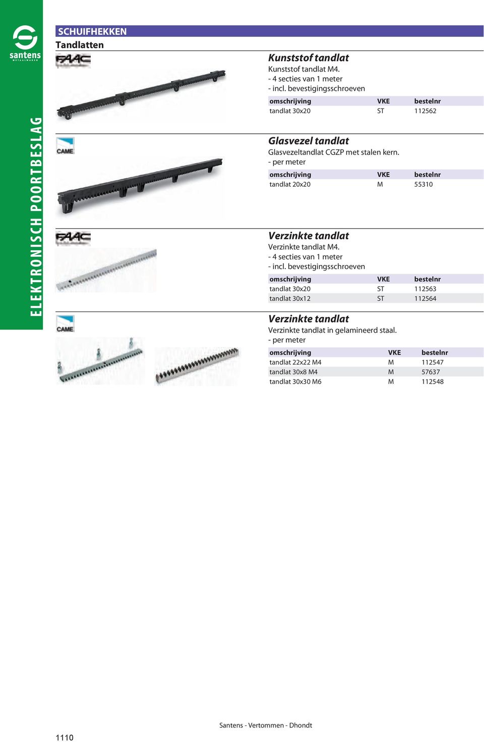 - per meter omschrijving VKE bestelnr tandlat 20x20 M 55310 Verzinkte tandlat Verzinkte tandlat M4. - 4 secties van 1 meter - incl.
