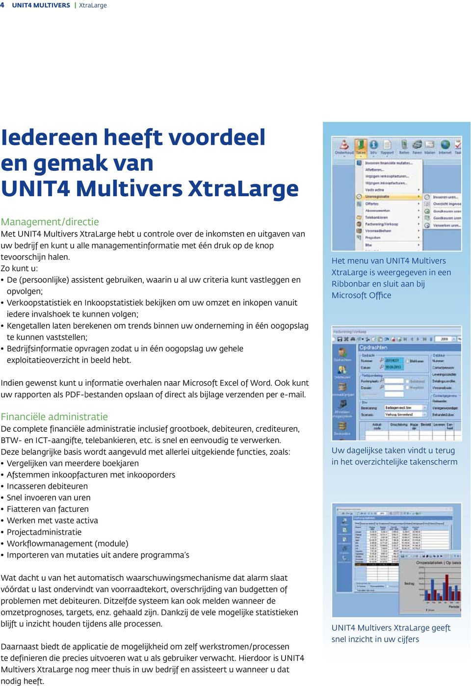 Zo kunt u: De (persoonlijke) assistent gebruiken, waarin u al uw criteria kunt vastleggen en opvolgen; Verkoopstatistiek en Inkoopstatistiek bekijken om uw omzet en inkopen vanuit iedere invalshoek