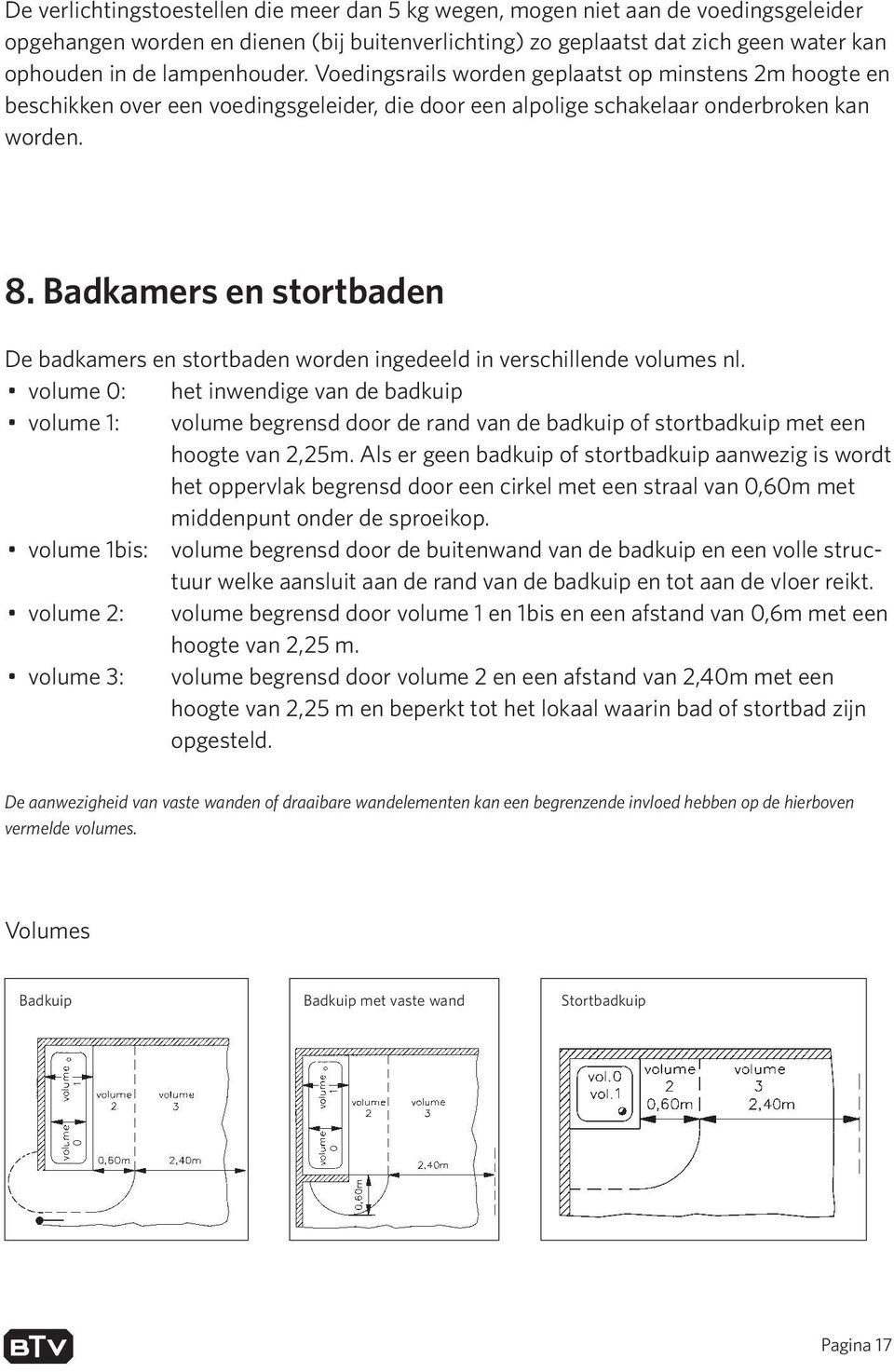 Badkamers en stortbaden De badkamers en stortbaden worden ingedeeld in verschillende volumes nl.