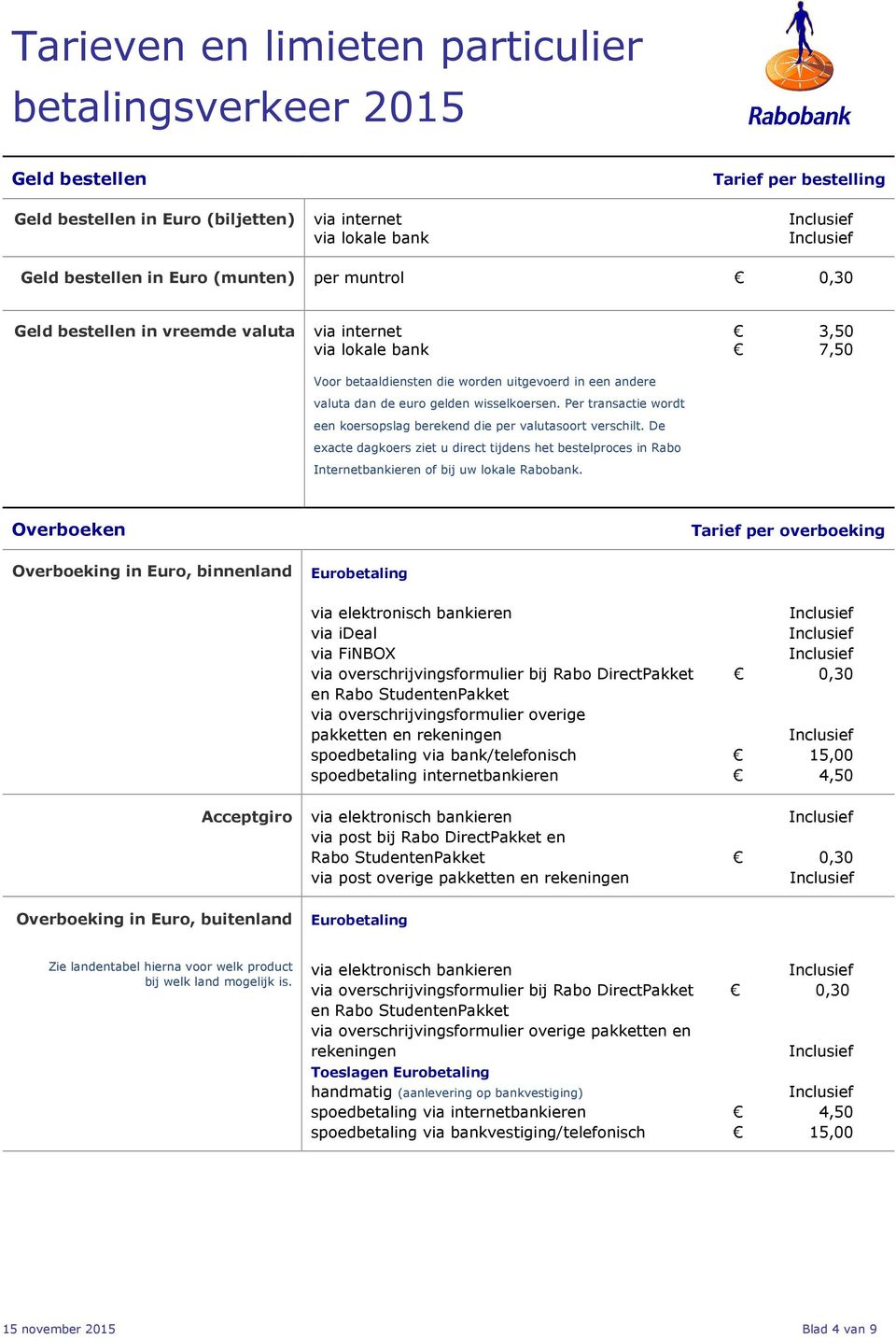 De exacte dagkoers ziet u direct tijdens het bestelproces in Rabo Internetbankieren of bij uw lokale Rabobank.