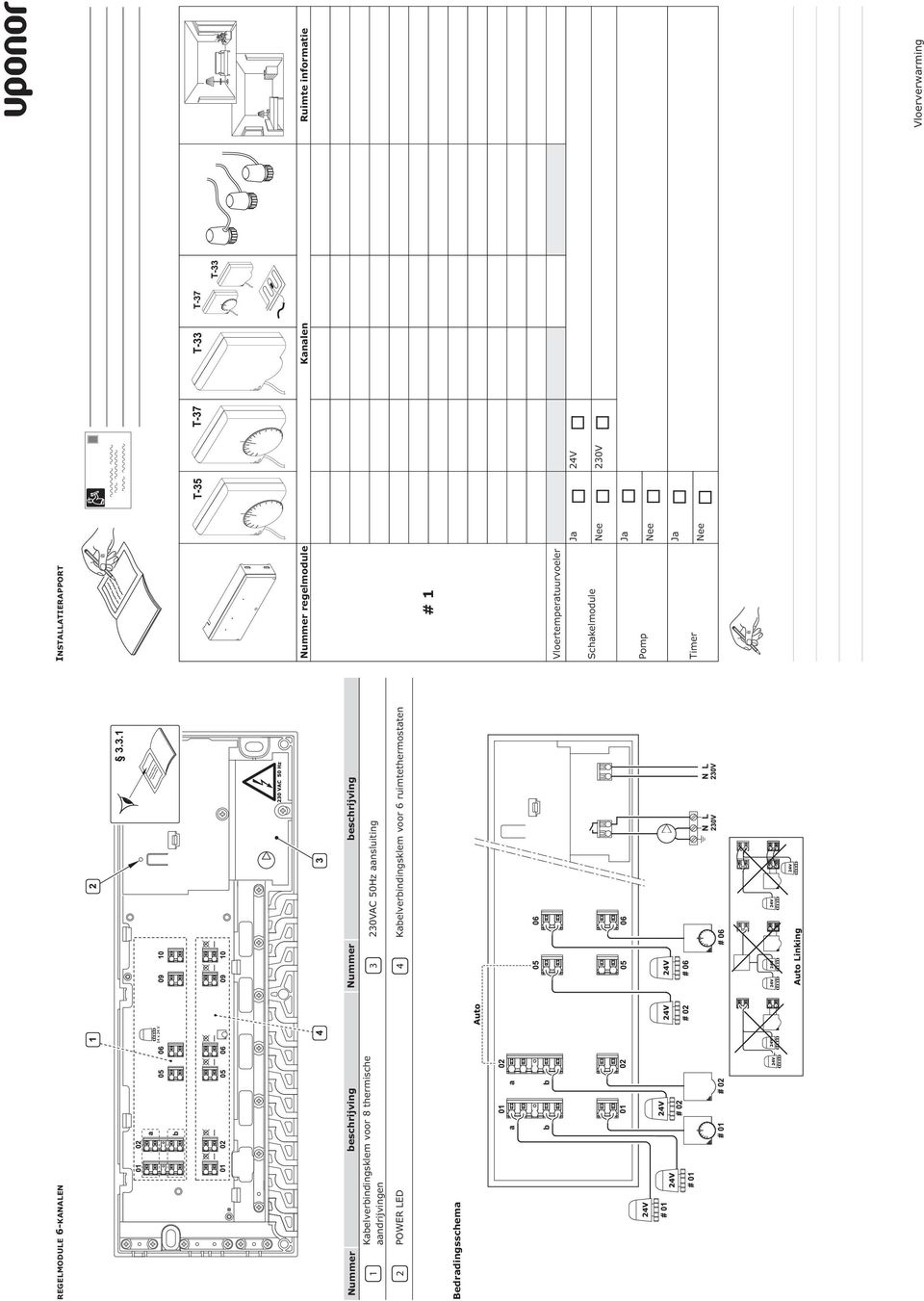 50Hz aansluiting POWER LED 4 Kabelverbindingsklem voor 6 ruimtethermostaten #