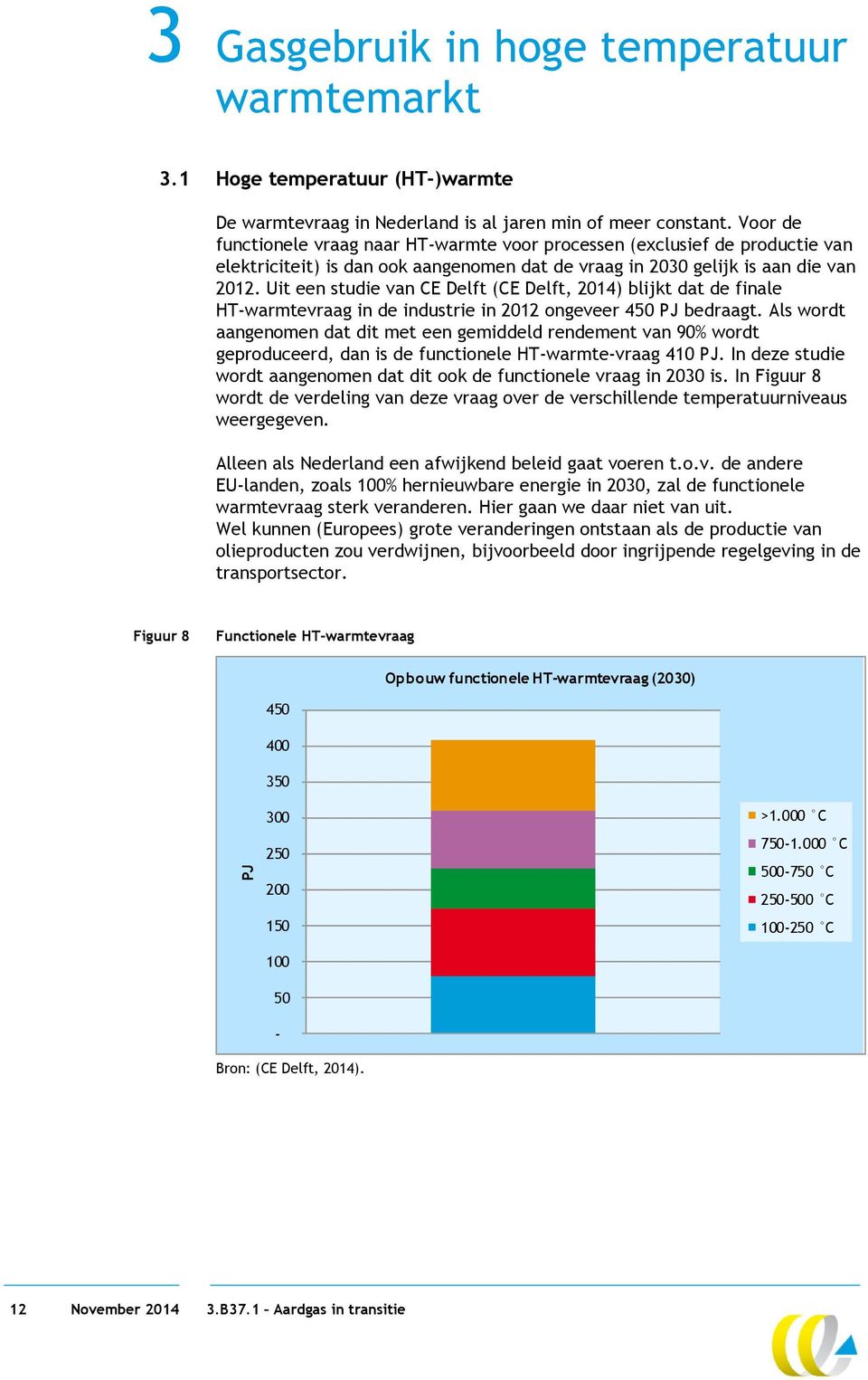Uit een studie van CE Delft (CE Delft, 2014) blijkt dat de finale HT-warmtevraag in de industrie in 2012 ongeveer 450 PJ bedraagt.
