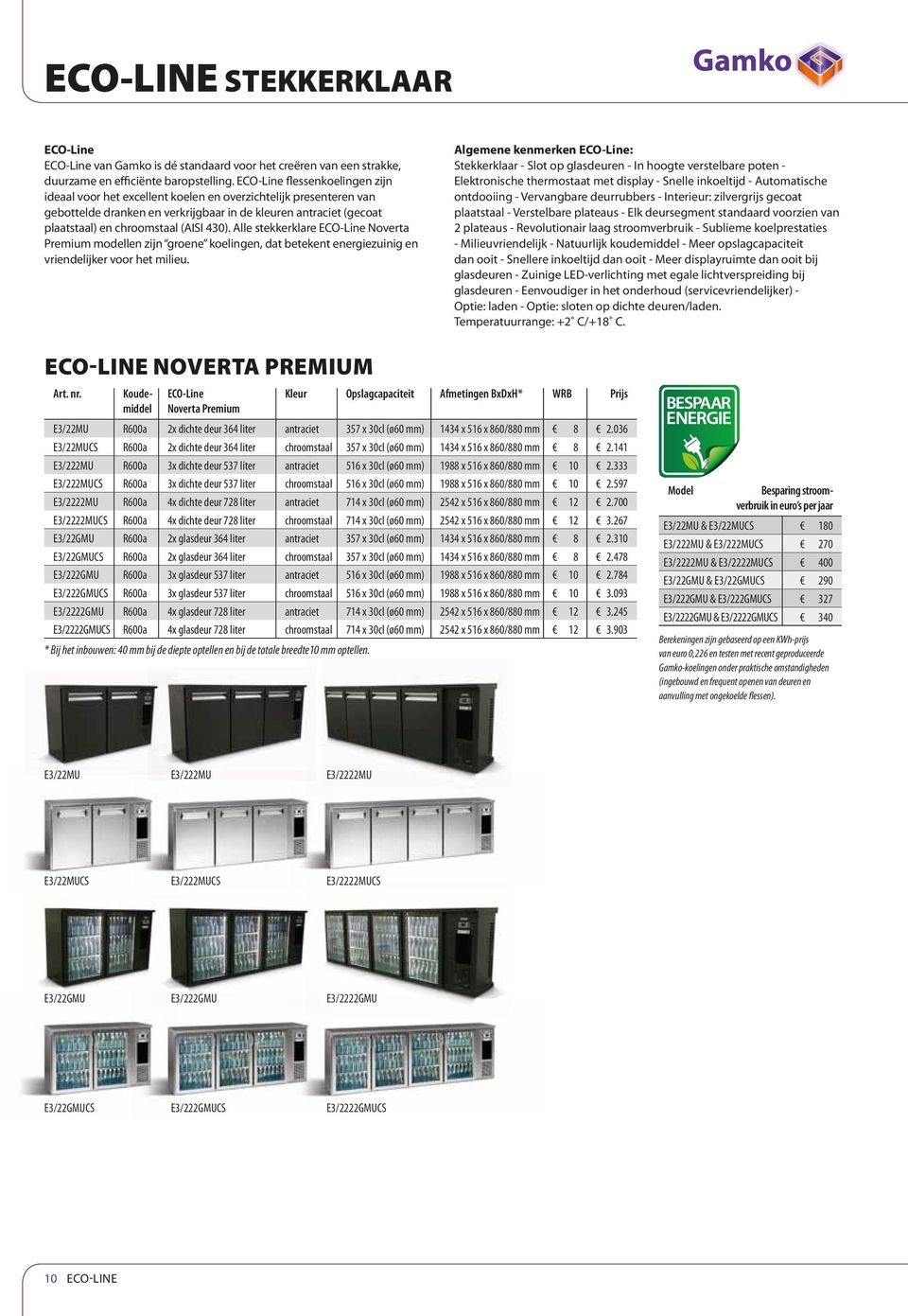 430). Alle stekkerklare ECO-Line Noverta Premium modellen zijn groene koelingen, dat betekent energiezuinig en vriendelijker voor het milieu.