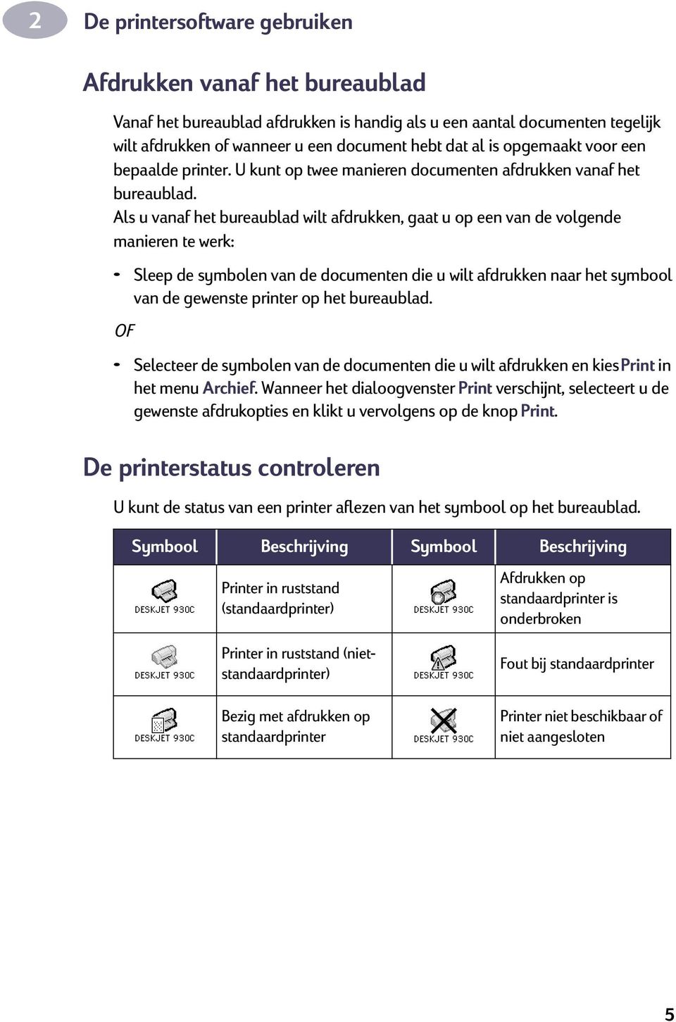 Als u vanaf het bureaublad wilt afdrukken, gaat u op een van de volgende manieren te werk: Sleep de symbolen van de documenten die u wilt afdrukken naar het symbool van de gewenste printer op het