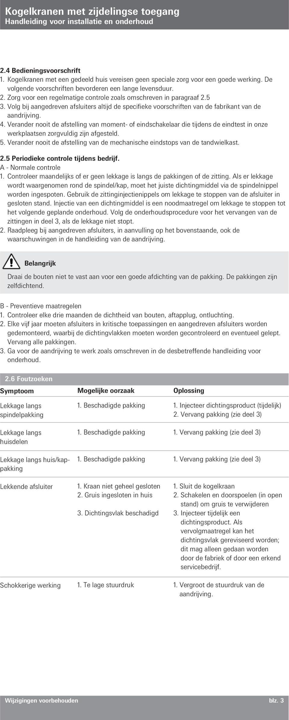 Verander nooit de afstelling van moment- of eindschakelaar die tijdens de eindtest in onze werkplaatsen zorgvuldig zijn afgesteld. 5.