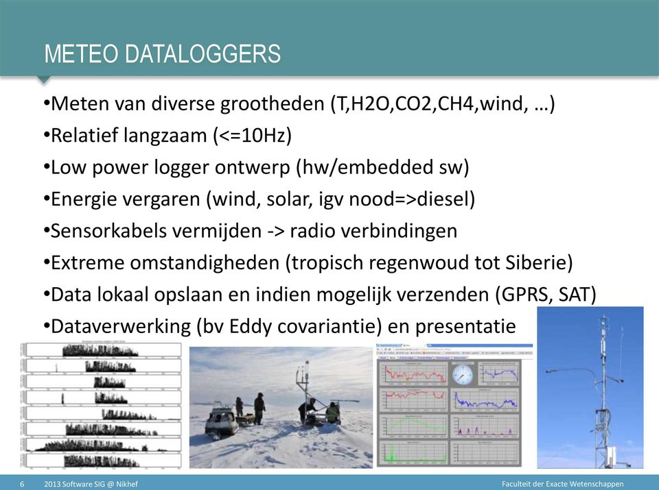 radio verbindingen Extreme omstandigheden (tropisch regenwoud tot Siberie) Data lokaal opslaan en indien